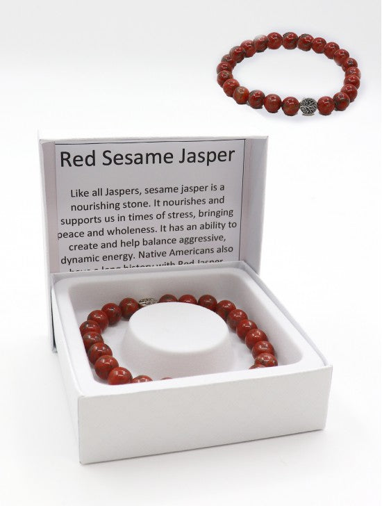 Red Sesame Jasper Beaded Bracelets with Gift Box