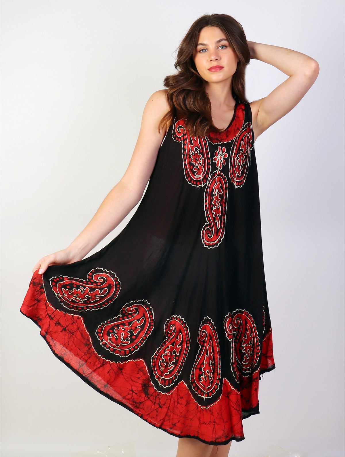 Embroidered Sleeveless Sun Dresses/BURGUNDY