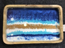 Wood Trays with Blue Enamel/India