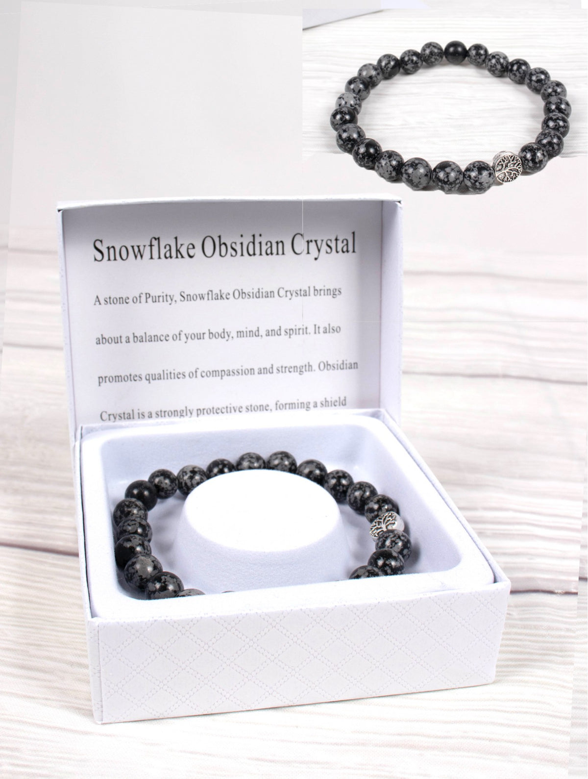 Snowflake Obsidian Crystal Beaded Bracelets with Gift Box