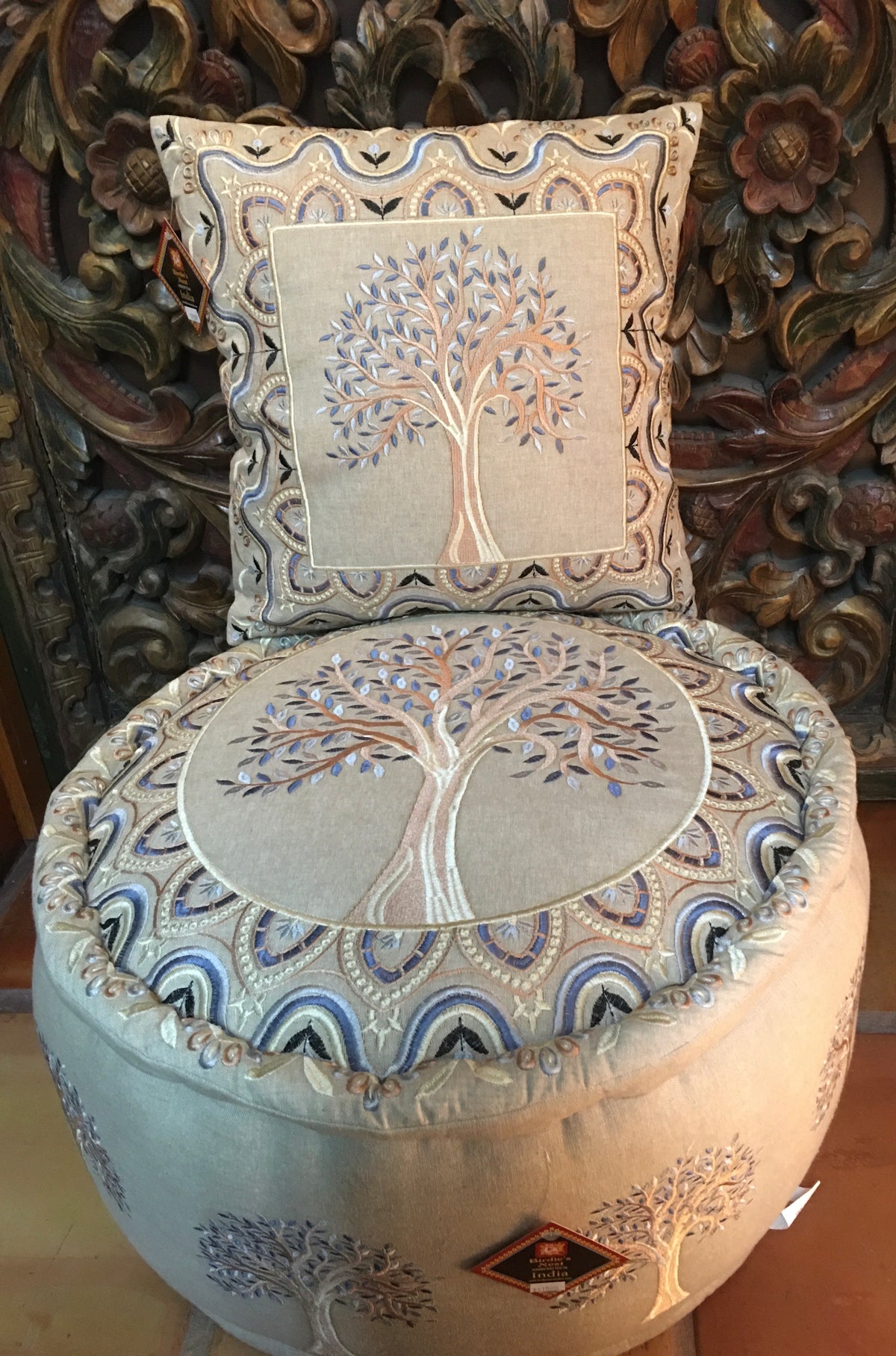 Tree Of Life Ottomans 119.99/ Cushions $29.99/Runners $49.99/Coral