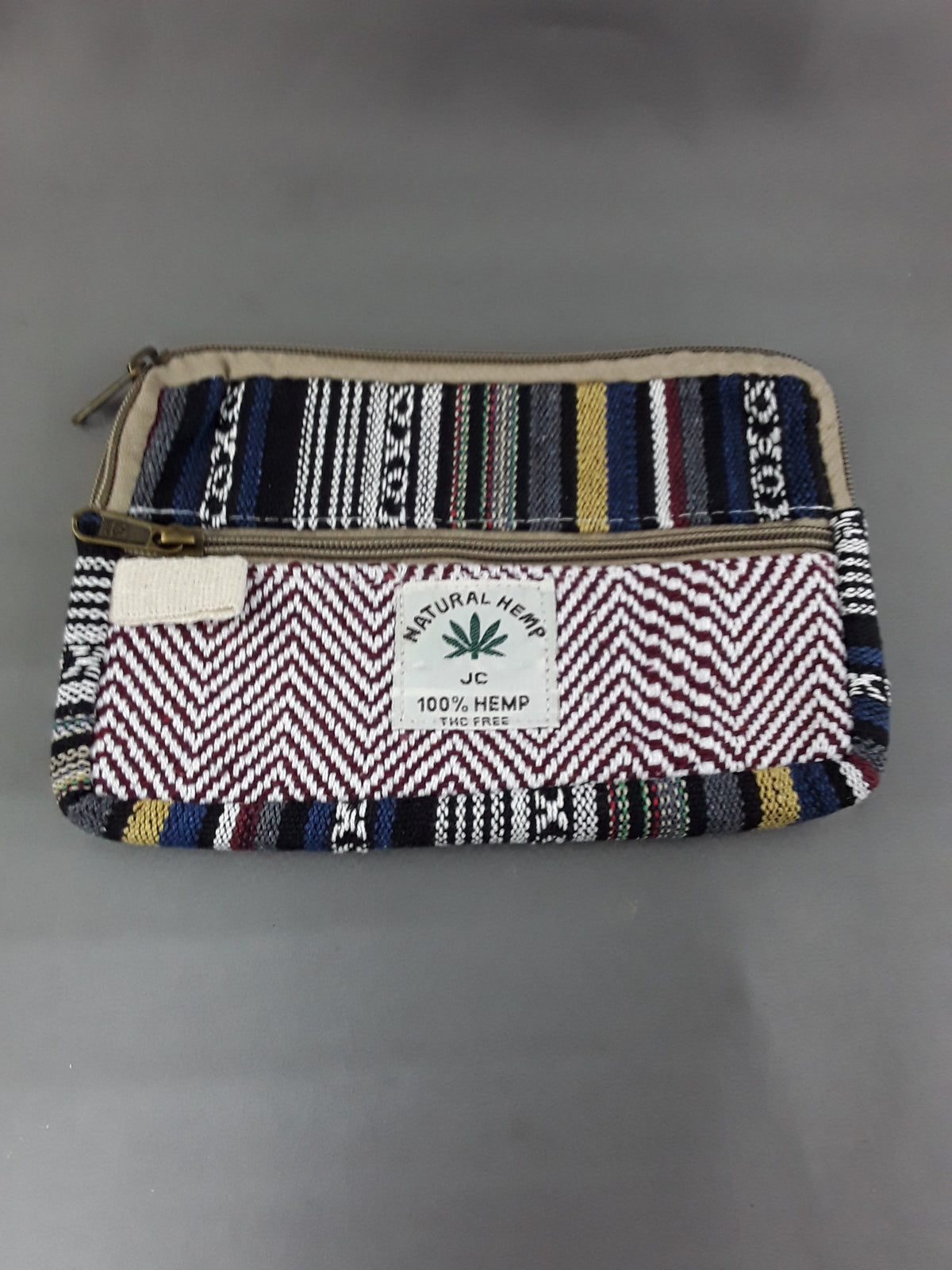 Multi-Coloured Two Zippered Hemp Bags (Striped)