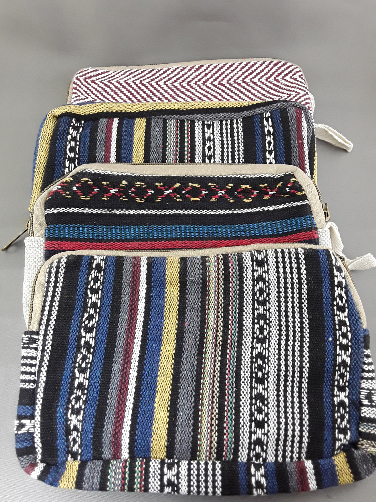 Multi-Coloured Two Zippered Hemp Bags (Striped)