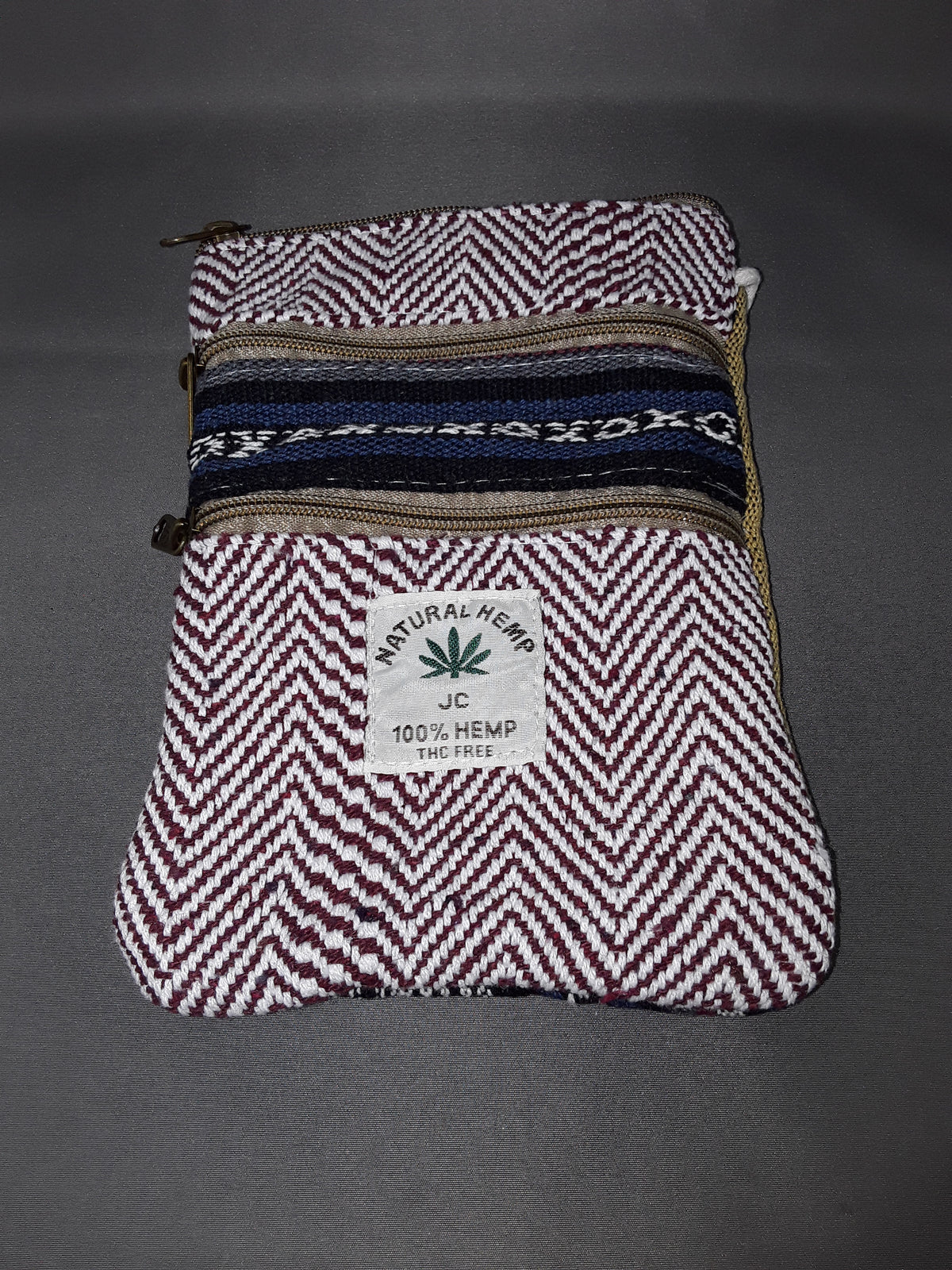 Small Three Pocket Crossbody Hemp Bags (Striped)