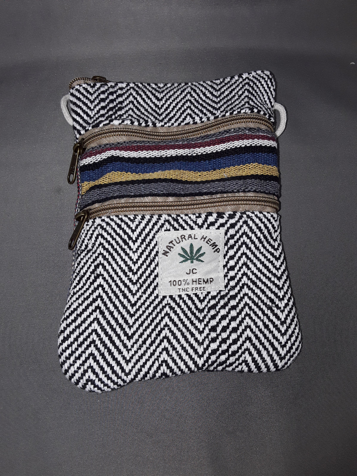 Small Three Pocket Crossbody Hemp Bags (Striped)