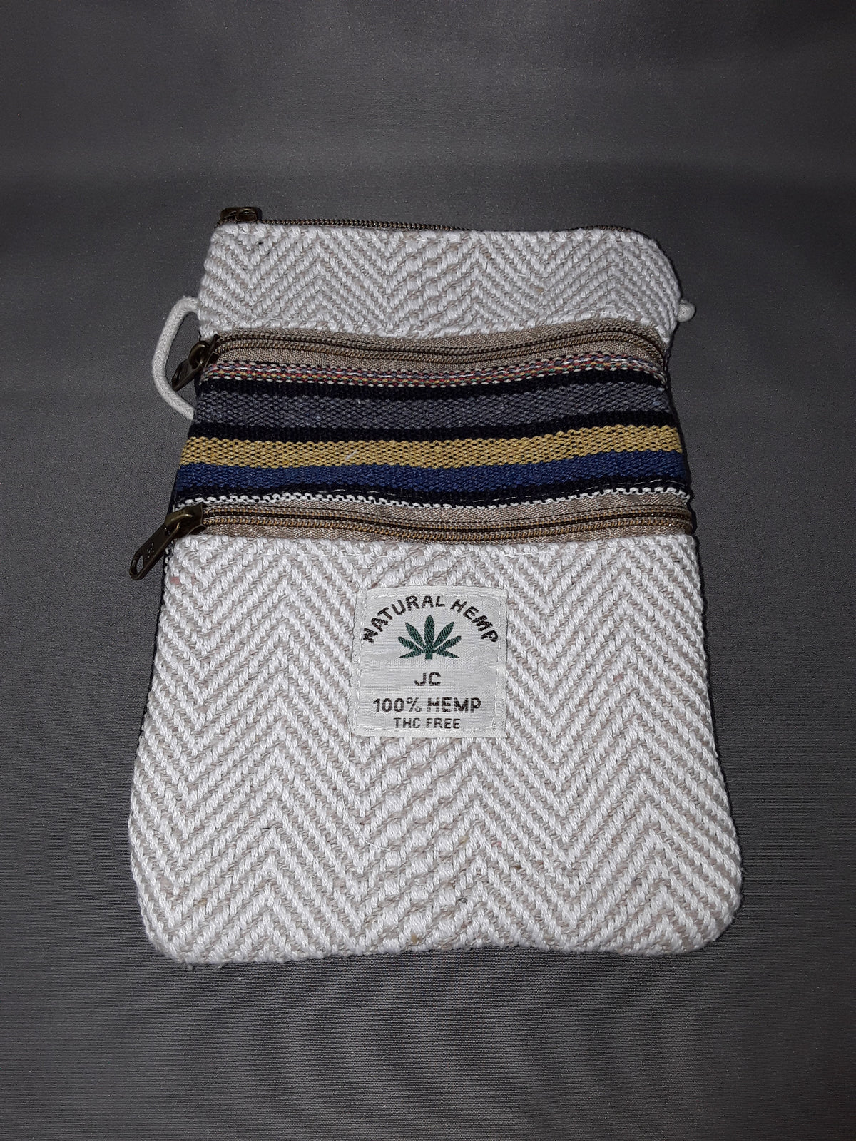 Small Three Pocket Crossbody Hemp Bags (Striped)