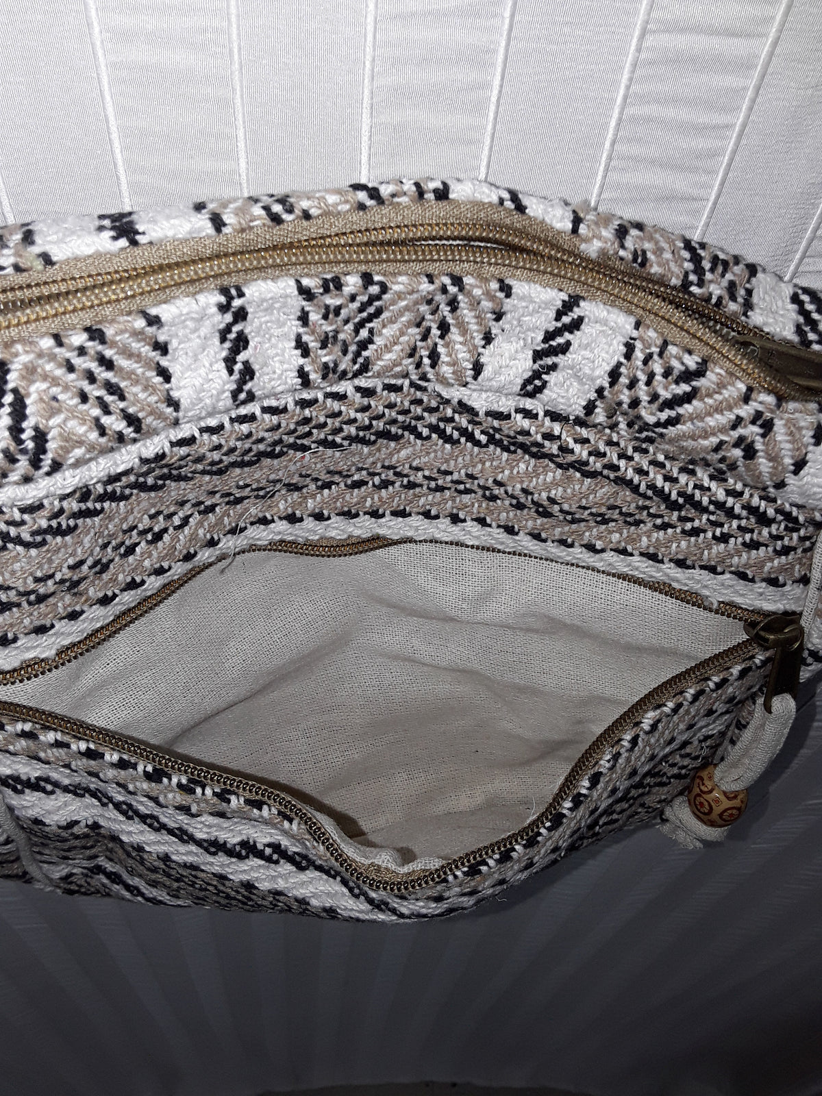 Striped Front Zipper Hemp Bag