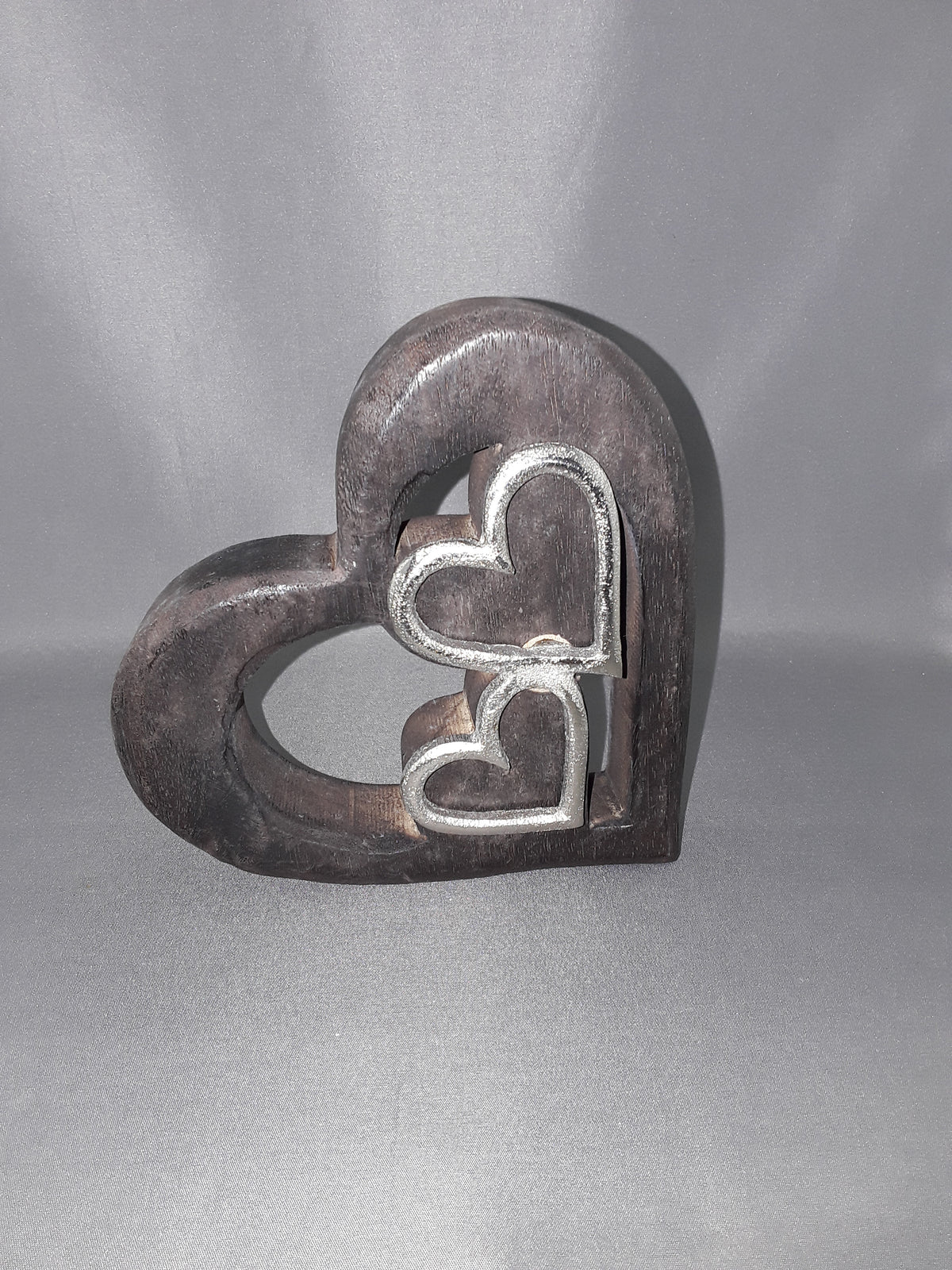 Wood Heart With Wooden And Metal Inlay