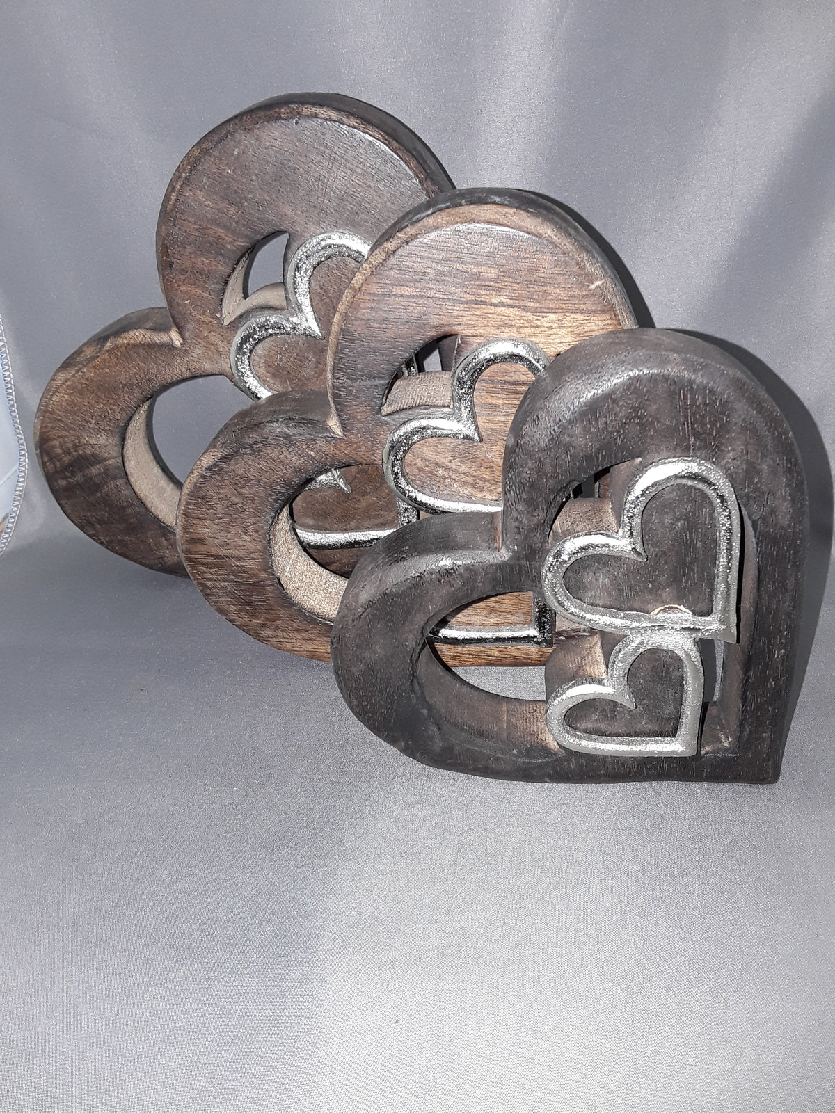 Wood Heart With Wooden And Metal Inlay