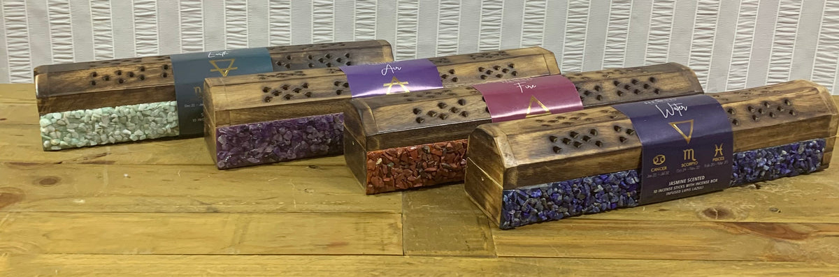 “Elements” Wooden/Crystals Incense Storage Box With Incense