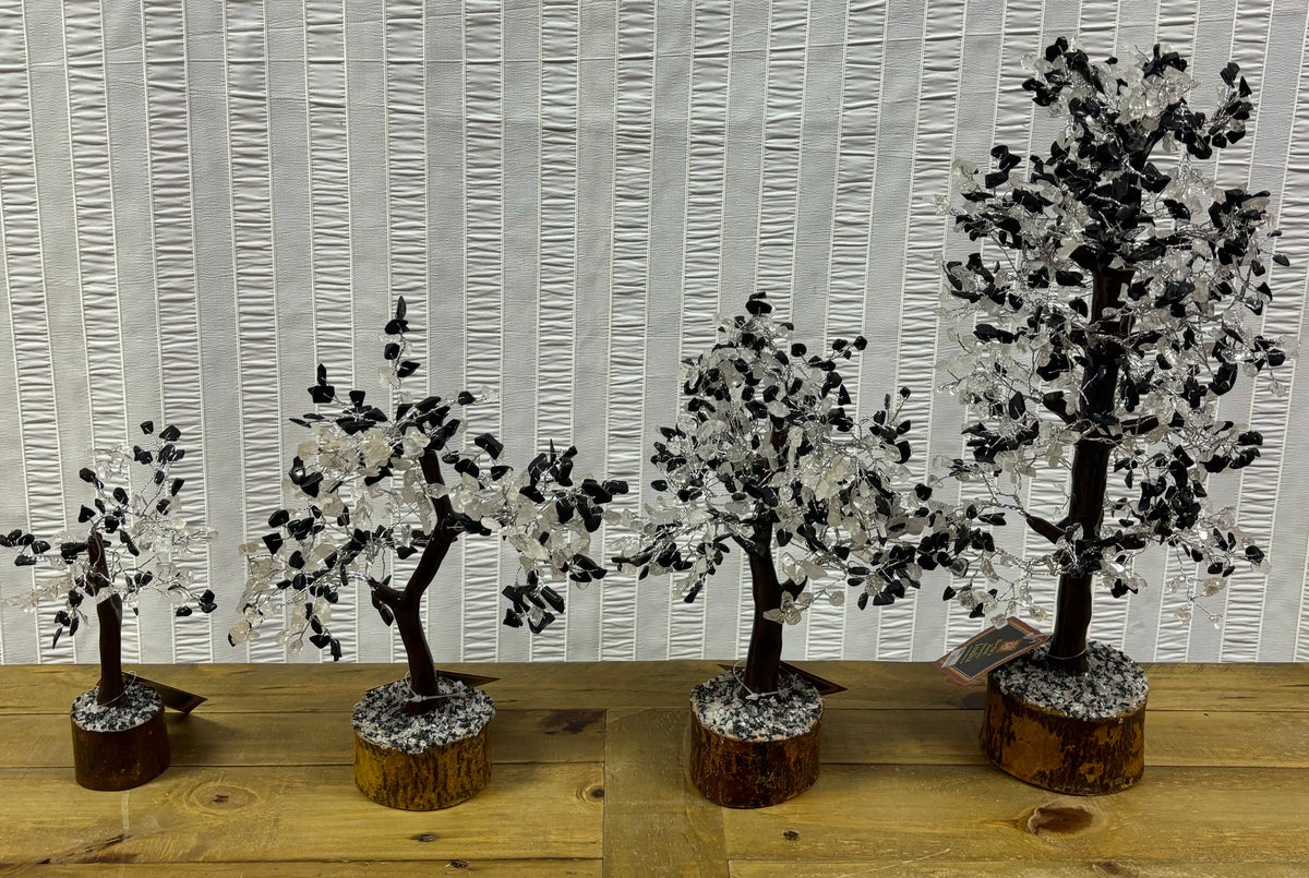 Clear Quartz And Black Tourmaline Trees Adorned With Crystals