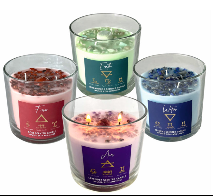 “Elements” Crystal Infused Candles