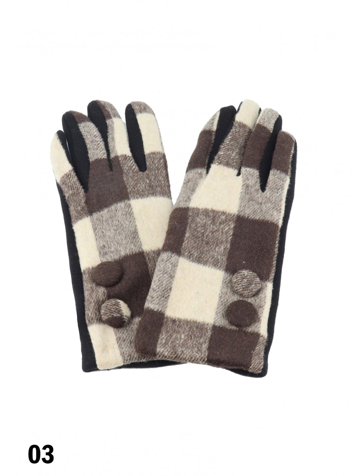 Double Button Plaid Touch Screen Gloves