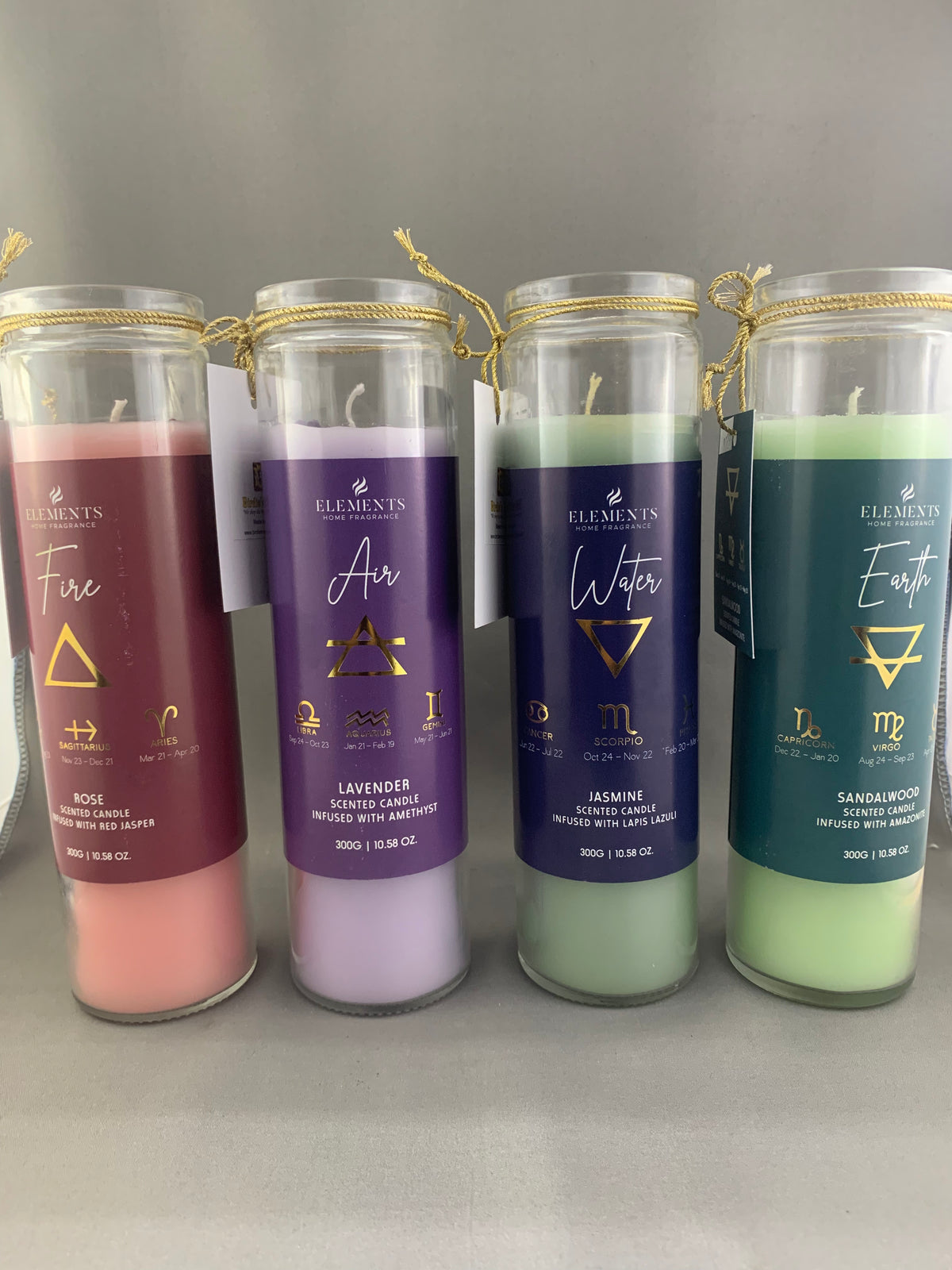 “Elements” Infused With Crystals Tall Jar Candles