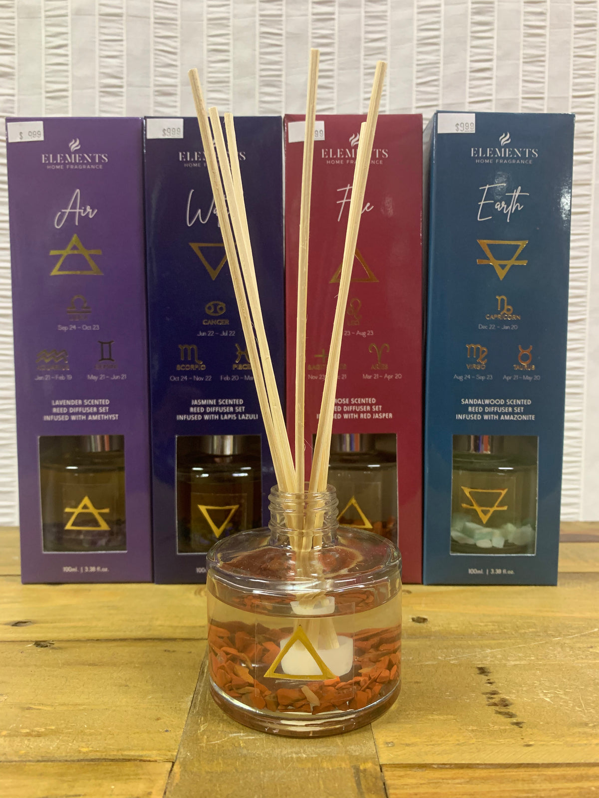 “Elements” Scented Reed Diffuser Set Infused with Crystals