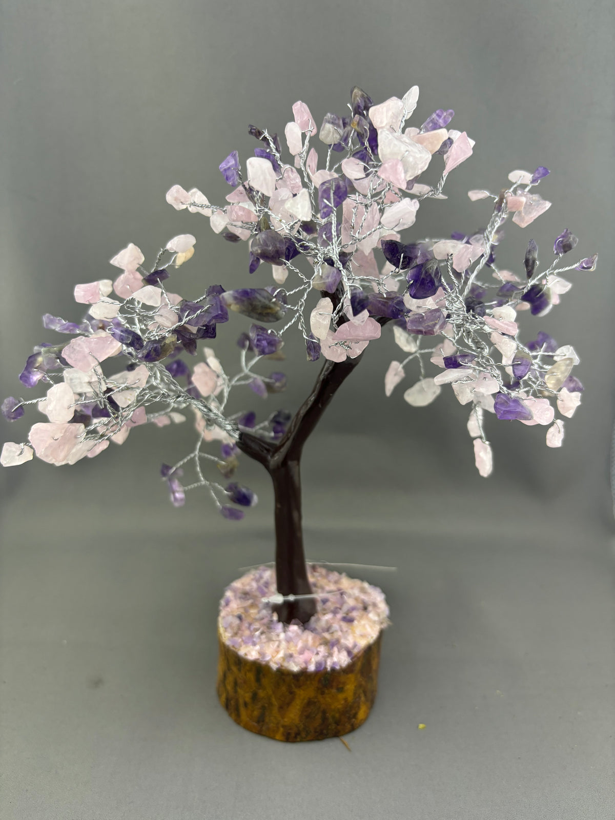 Amethyst and Rose Quartz Trees Adorned With Crystals