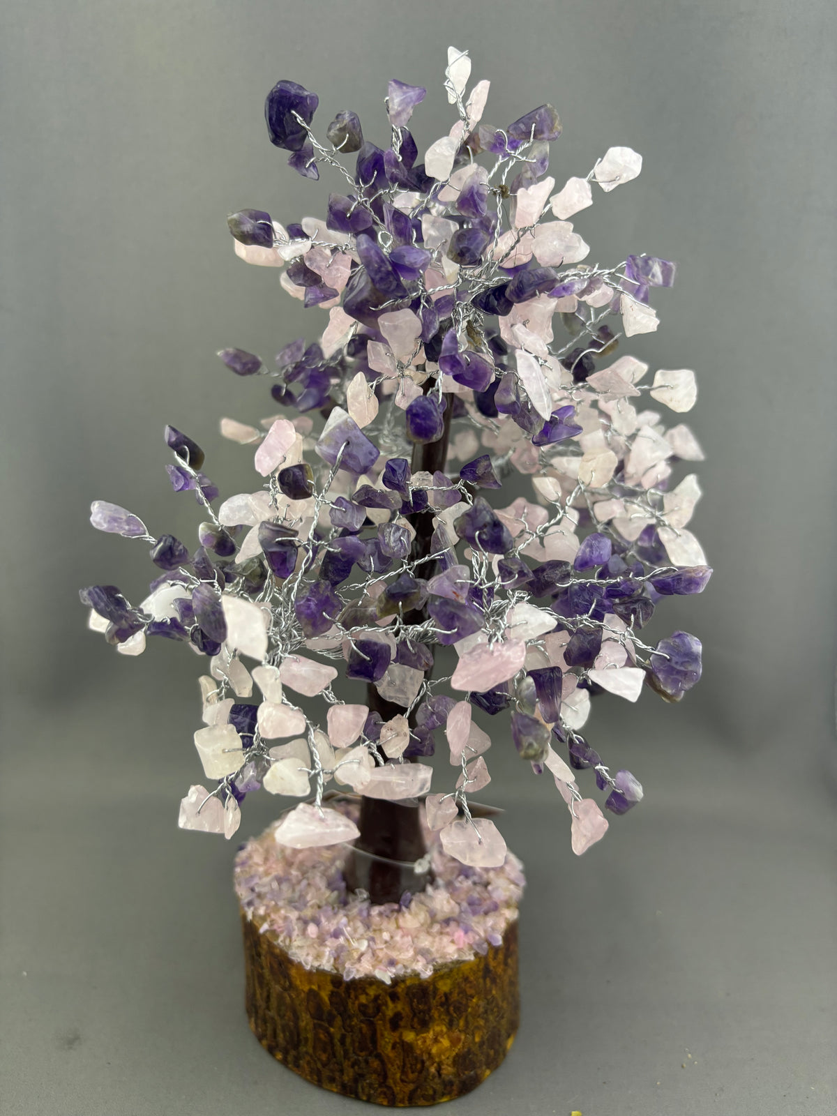 Amethyst and Rose Quartz Trees Adorned With Crystals