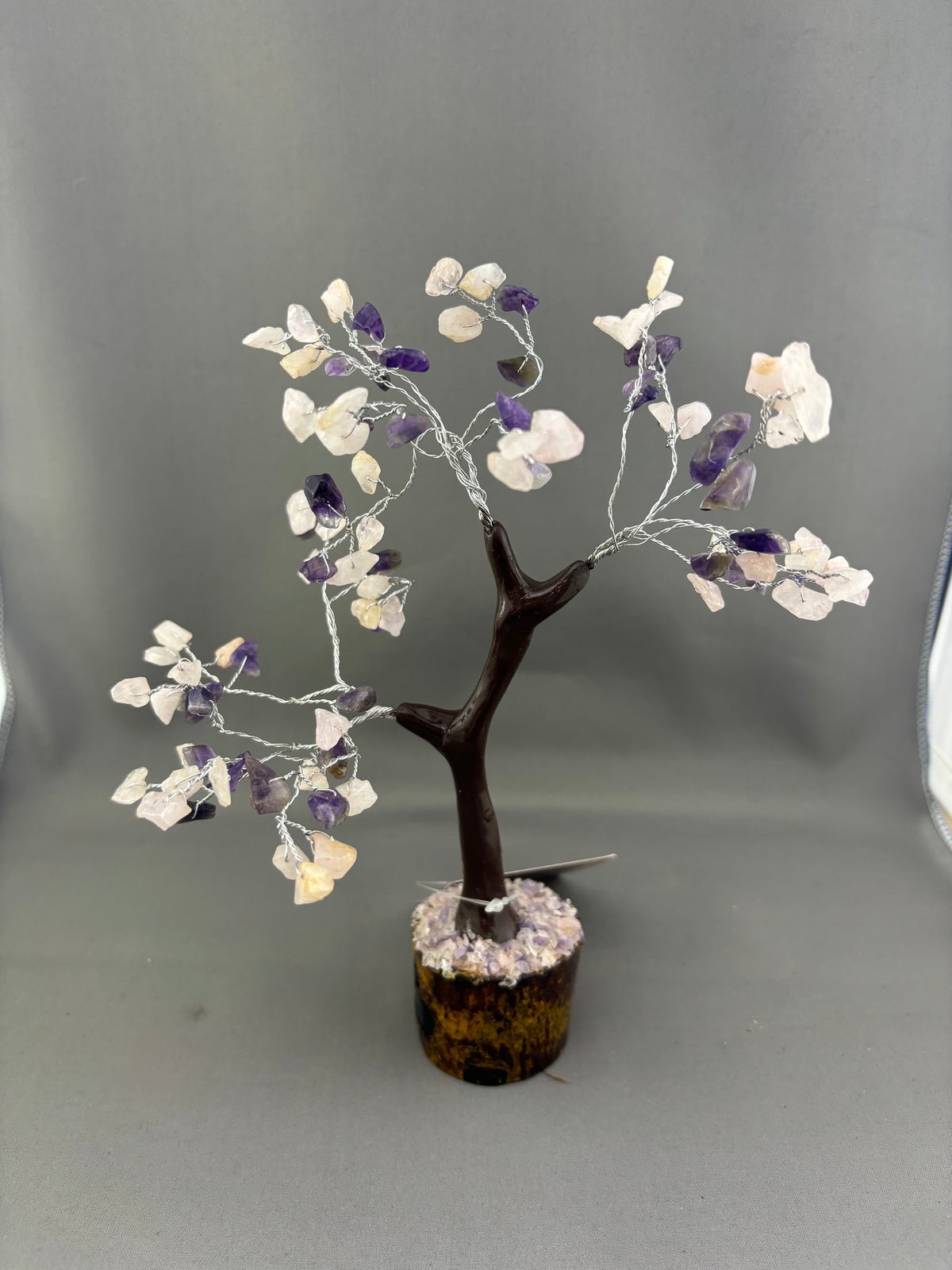 Amethyst and Rose Quartz Trees Adorned With Crystals