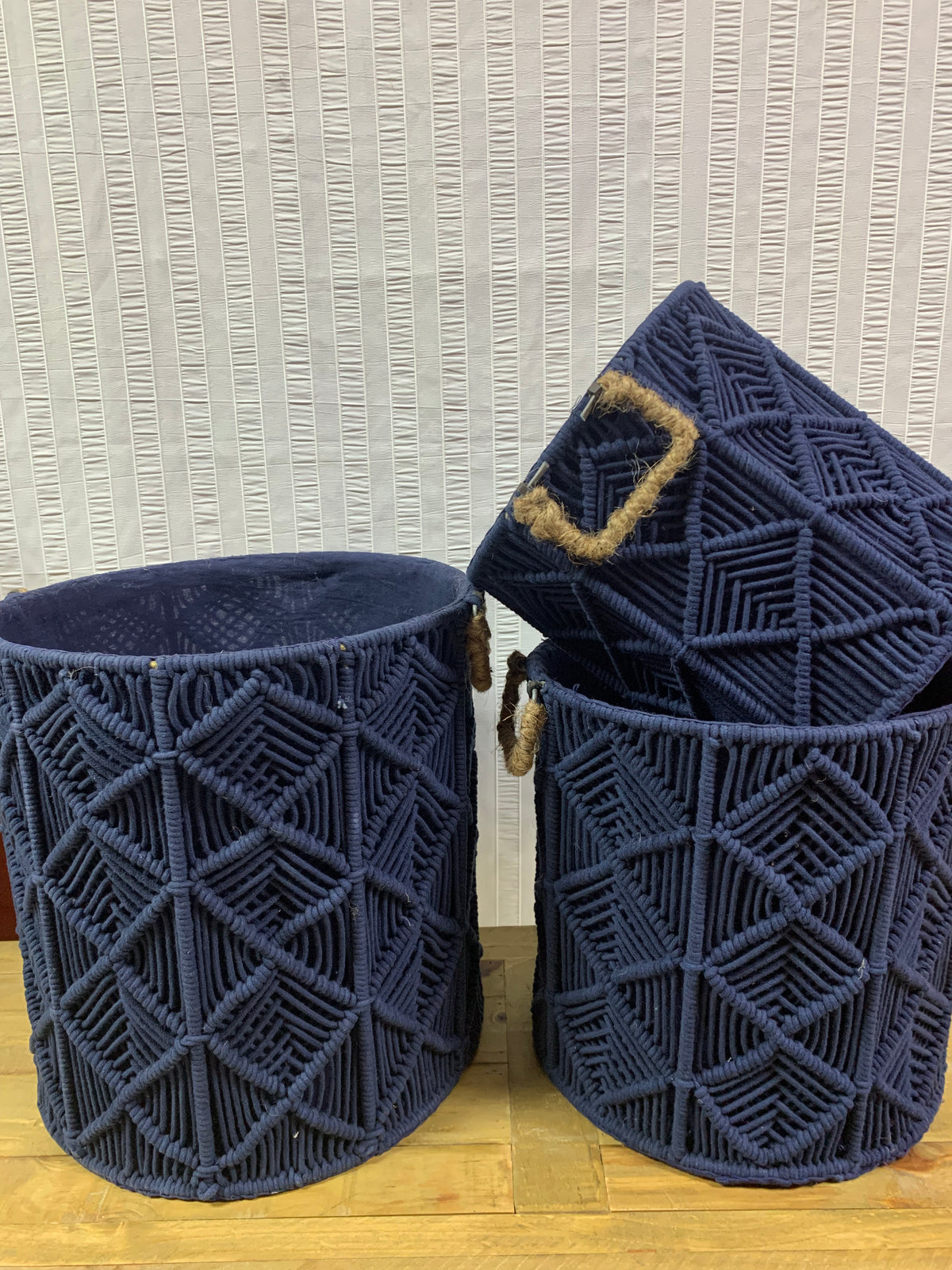 Macrame Baskets from India/NAVY