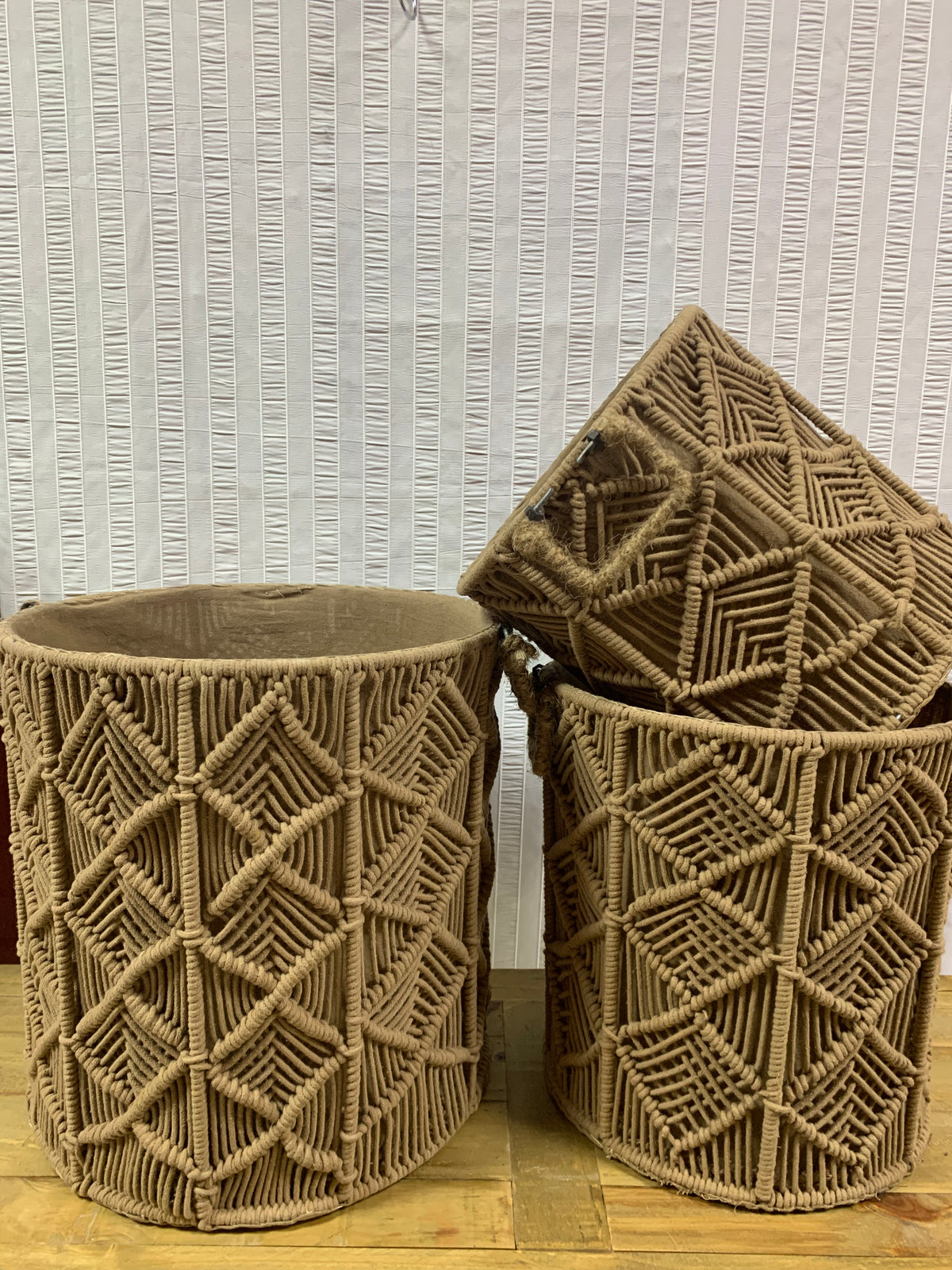 Macrame Baskets from India/TAUPE