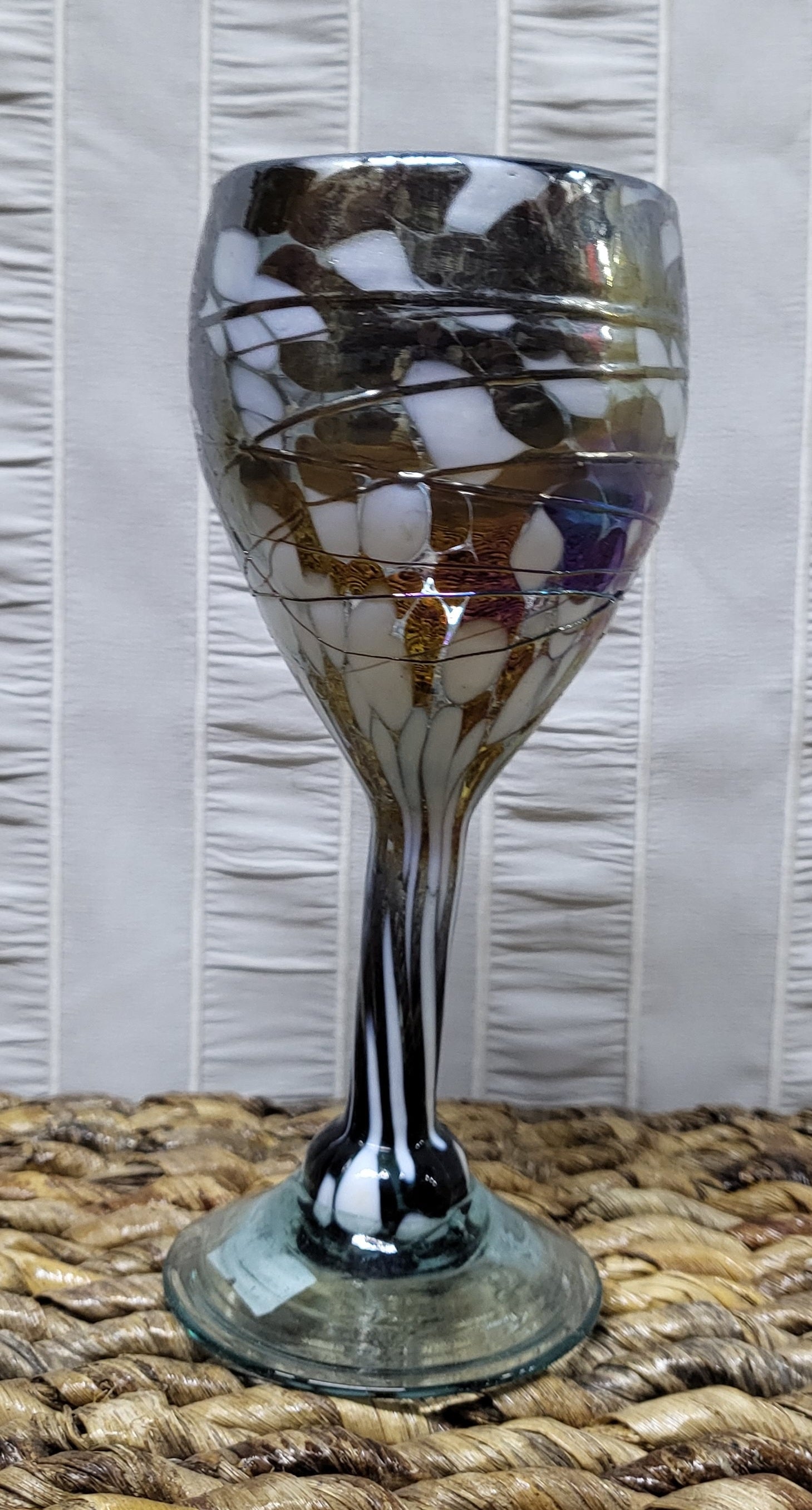 Champagne Flutes hand blown Turquoise Swirl Iridescent 2