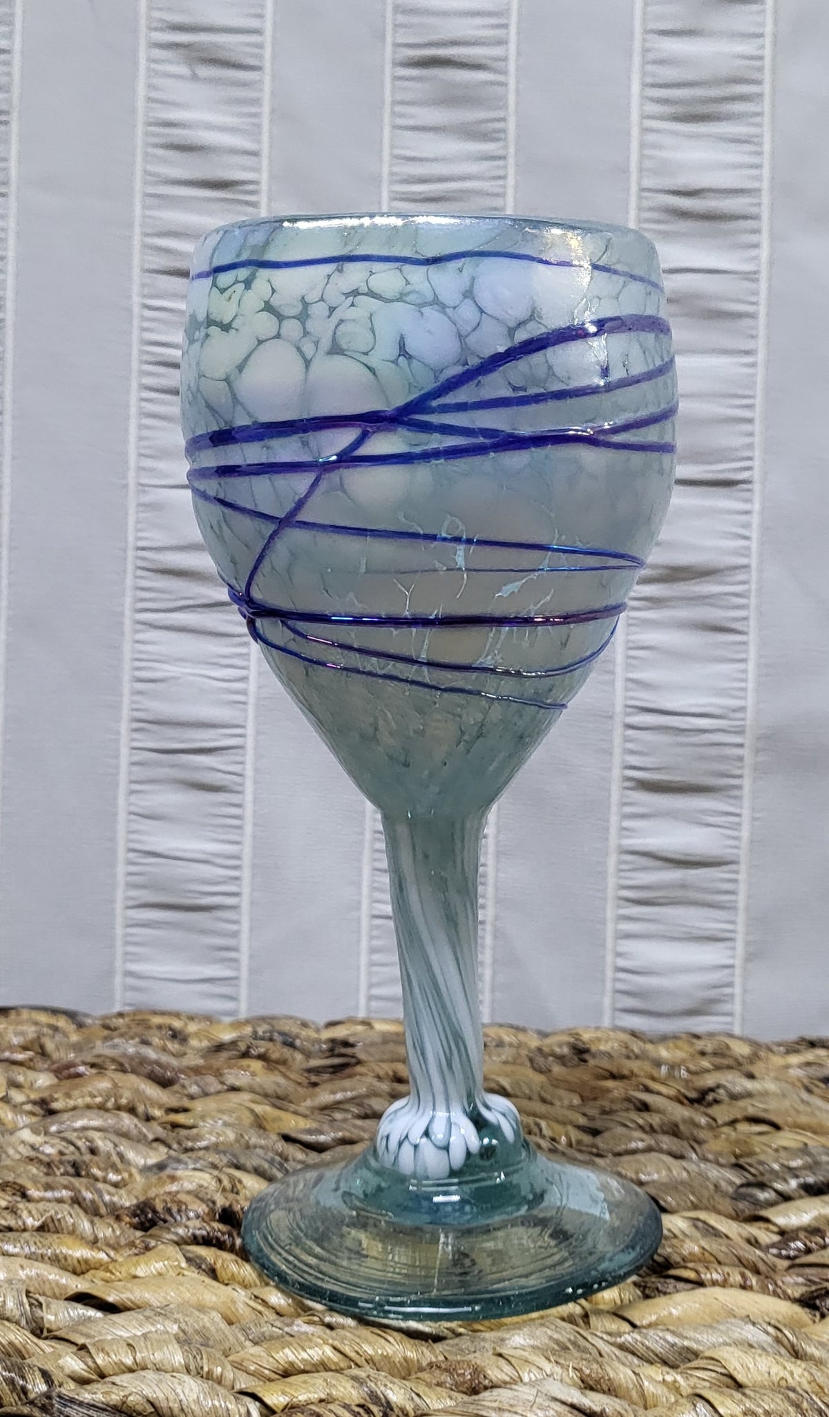Mexican Hand Blown Wine/Drinking Glasses With Raised Purple Swirl