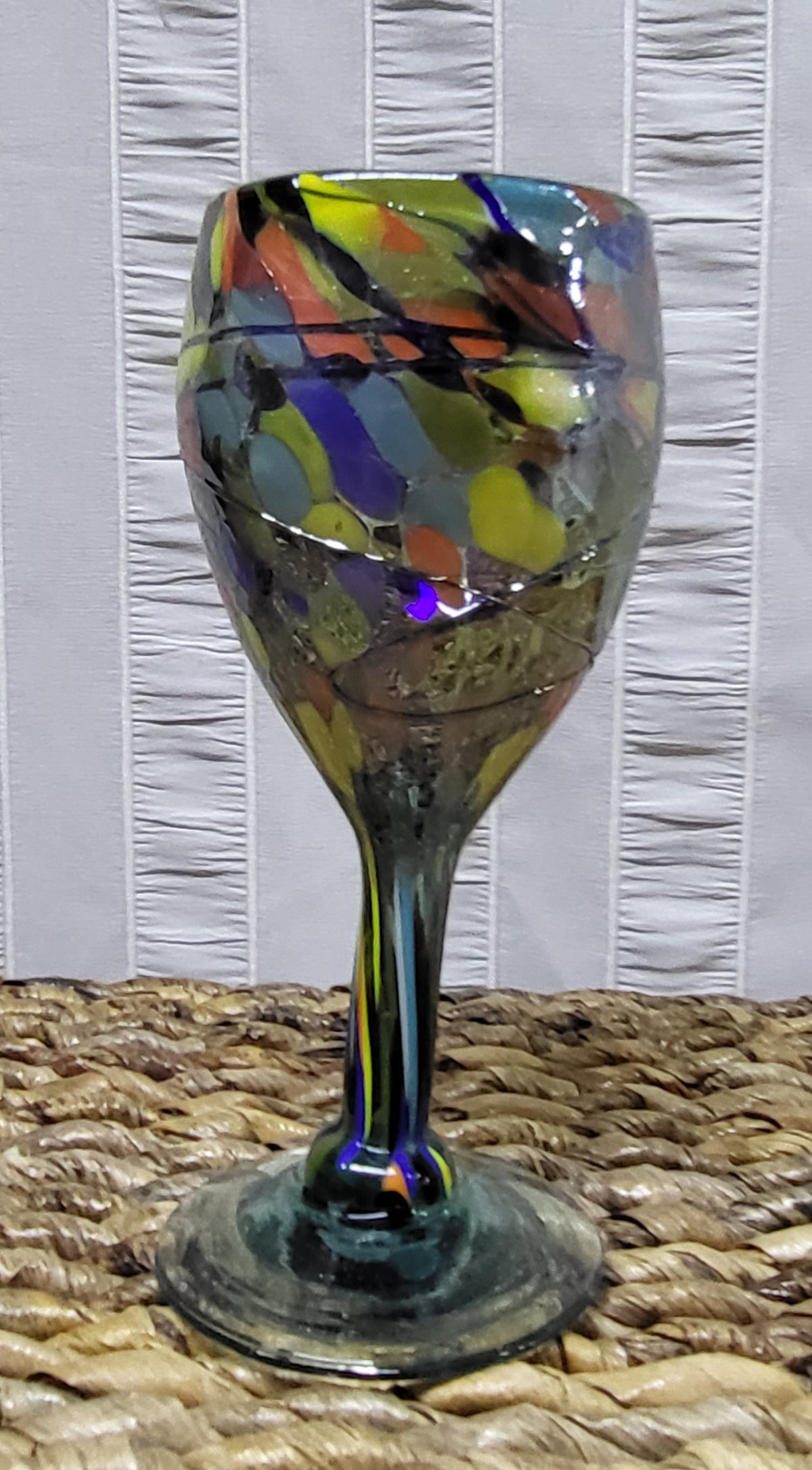 Mexican Hand Blown Multi Coloured Wine /Drinking Glasses With Raised Swirl