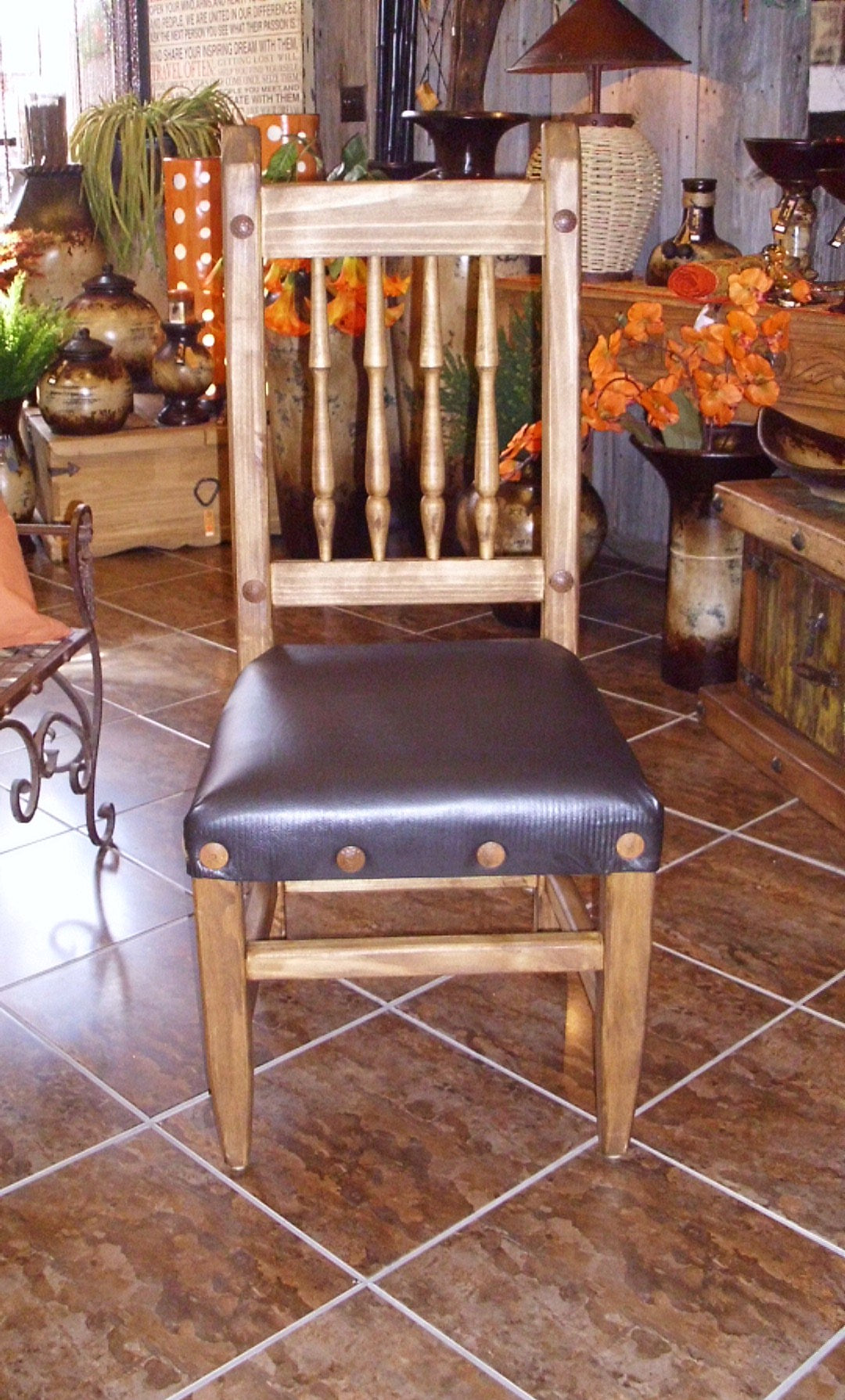 Mexican dining chair with leather seat - Birdie’s Nest Inc 