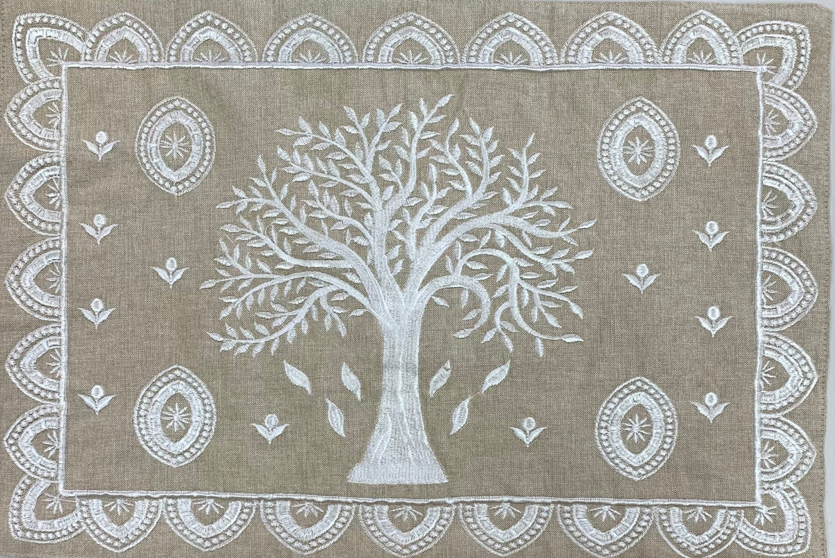 Tree of Life Placemats/Sand&amp;White
