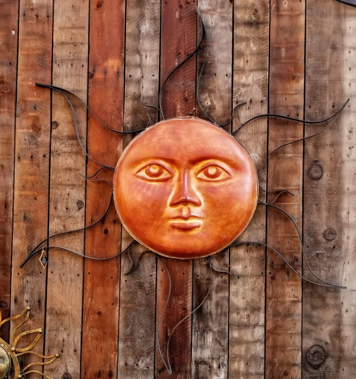 Large Clay Sun With Metal Rays