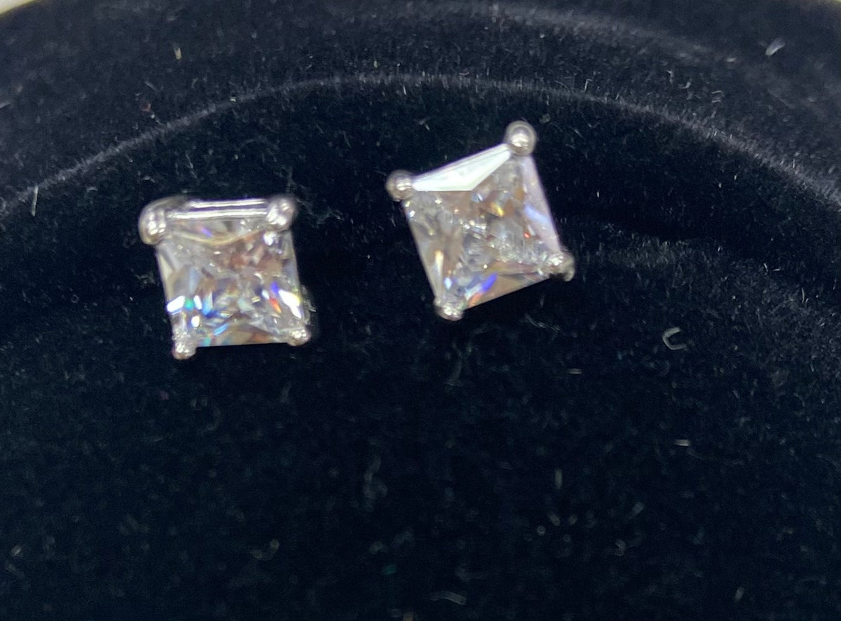 Sterling Silver Square Crystal Earrings