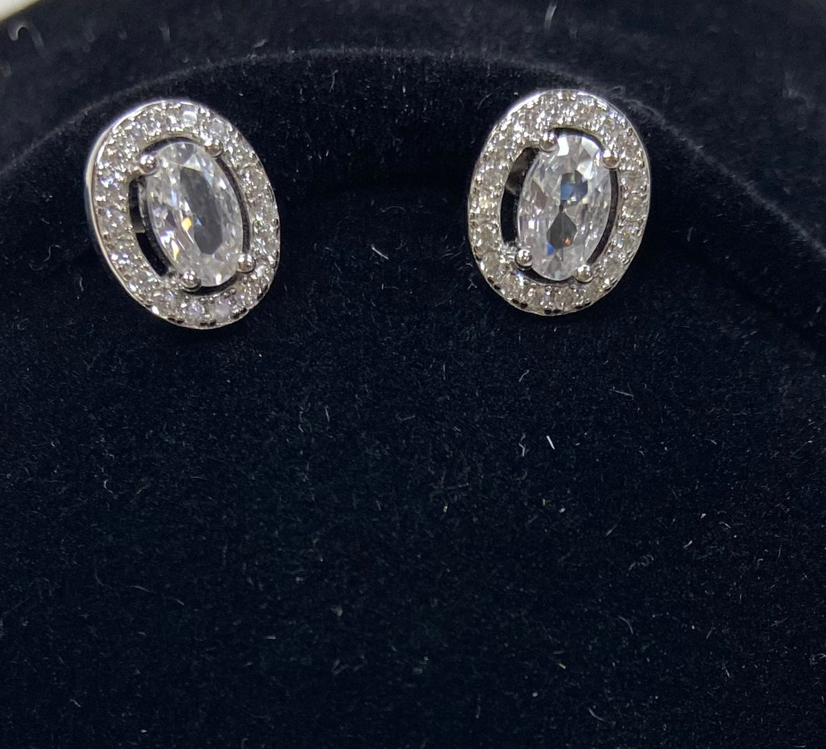 Sterling Silver Oval Halo Earrings