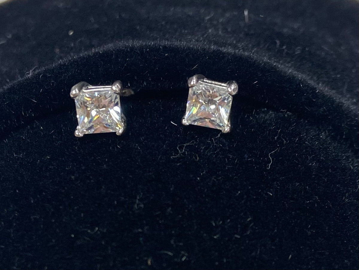 Sterling Silver Square Crystal Earrings